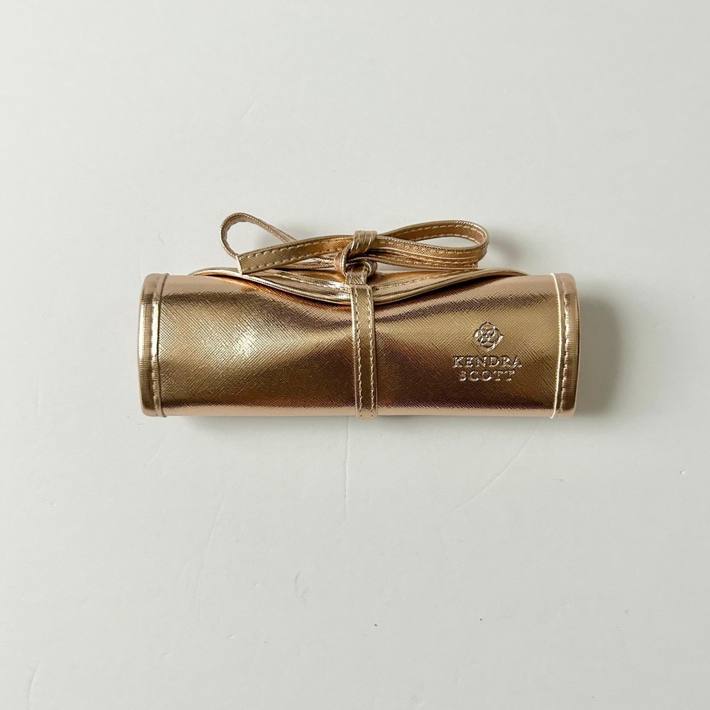 Kendra Scott Rose Gold Metallic Jewelry Roll Travel Organizer Case Tie Closure